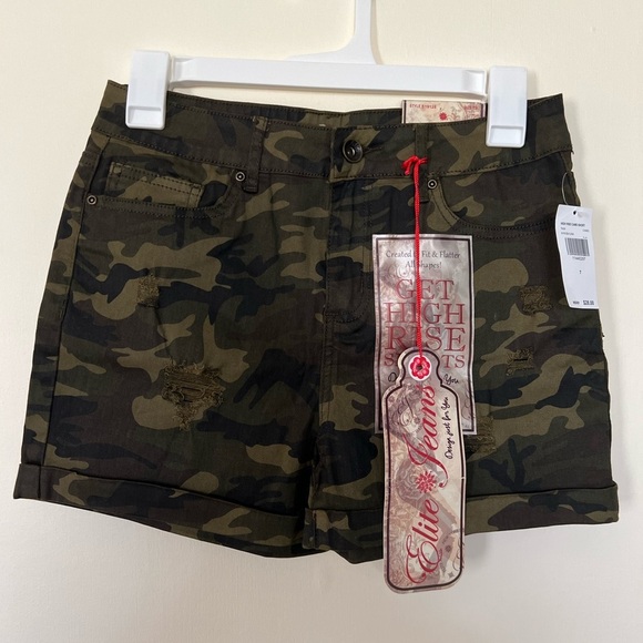 Elite Jeans Womens Camo Shorts 7/28 High Rise Stretch Distressed Casual Outdoor - Picture 1 of 17